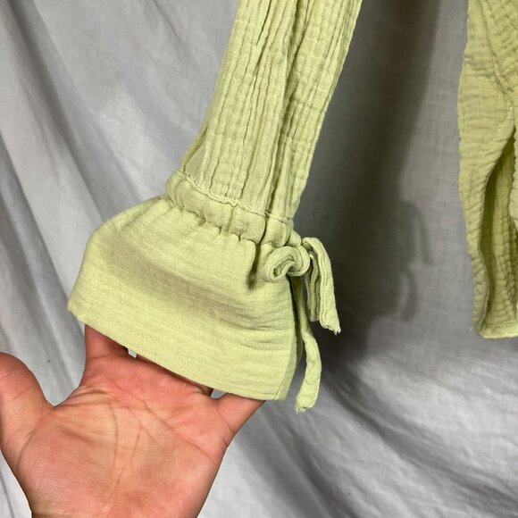 Lush Cotton Gauze Open Back Long Sleeve Top Womens S Chartreuse Boho Cottage - Picture 3 of 12